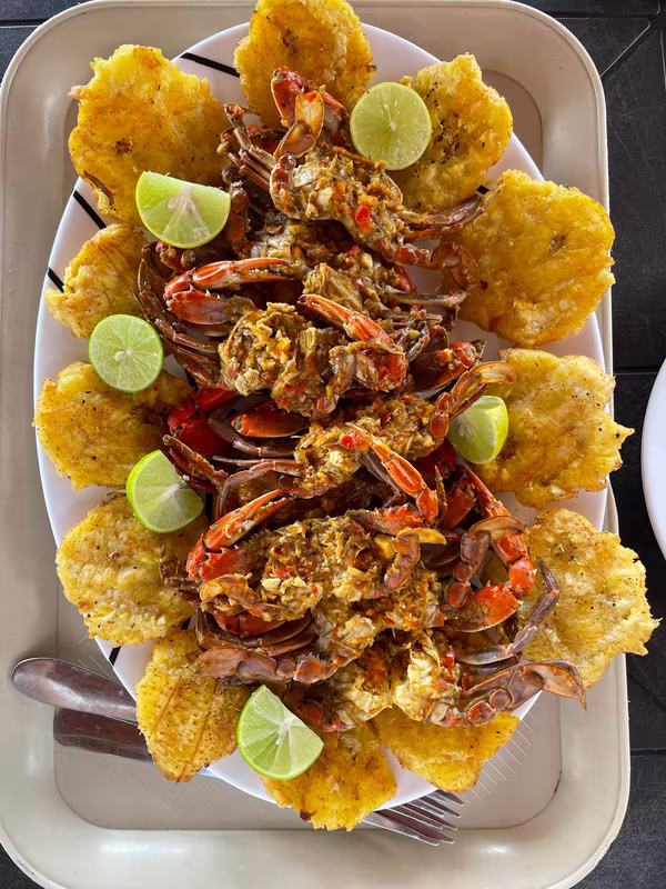 The day's catch cooked in the local style with plantain and lime